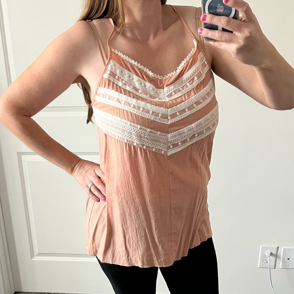 Poema Peach Lace Accent Tank Top